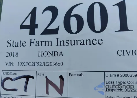 2018 Honda Civic Lx from USA, damaged, VIN 19XFC2F52JE203660